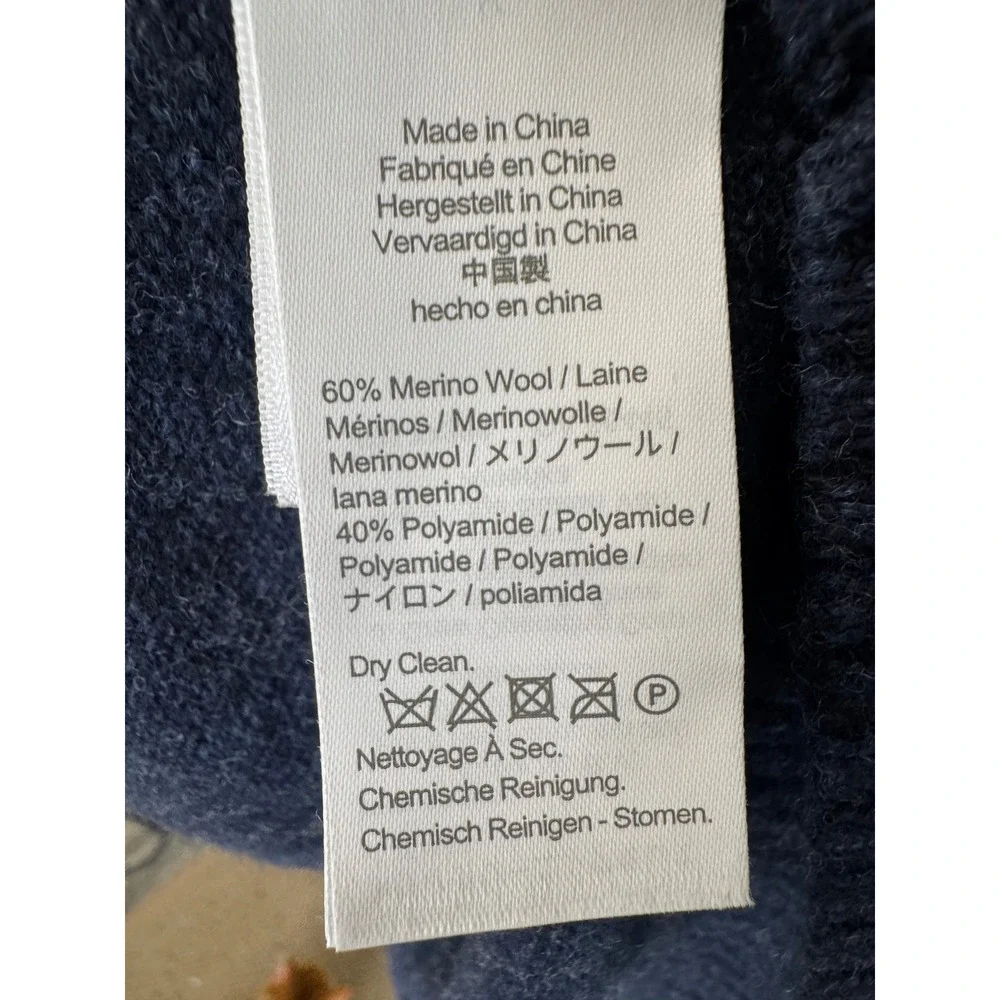 J Crew Rugged Merino Wool Blend Quarter Zip Sweater Mens L Heather Navy Blue